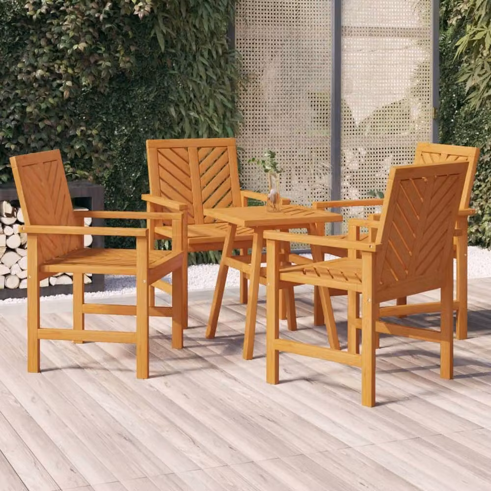 Berkfield Home Beautiful Set of 4 Rustic Acacia Wood Garden Dining Chairs in Brown – 2