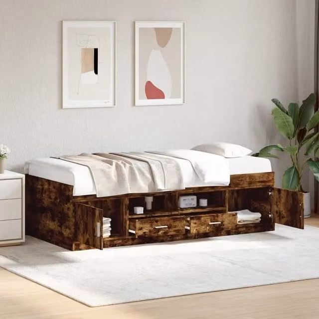 Berkfield Home Daybed with Drawers in Smoked Oak Brown, W/D/H: 90 x 200 cm