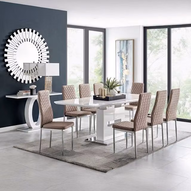 FurnitureboxUK Arezzo Large Extending Rectangular Dining Table with 8 Milan Chairs in Yellow