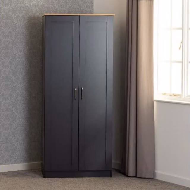 Seconique Portland 2 Door Wardrobe in Grey Oak Matt Finish