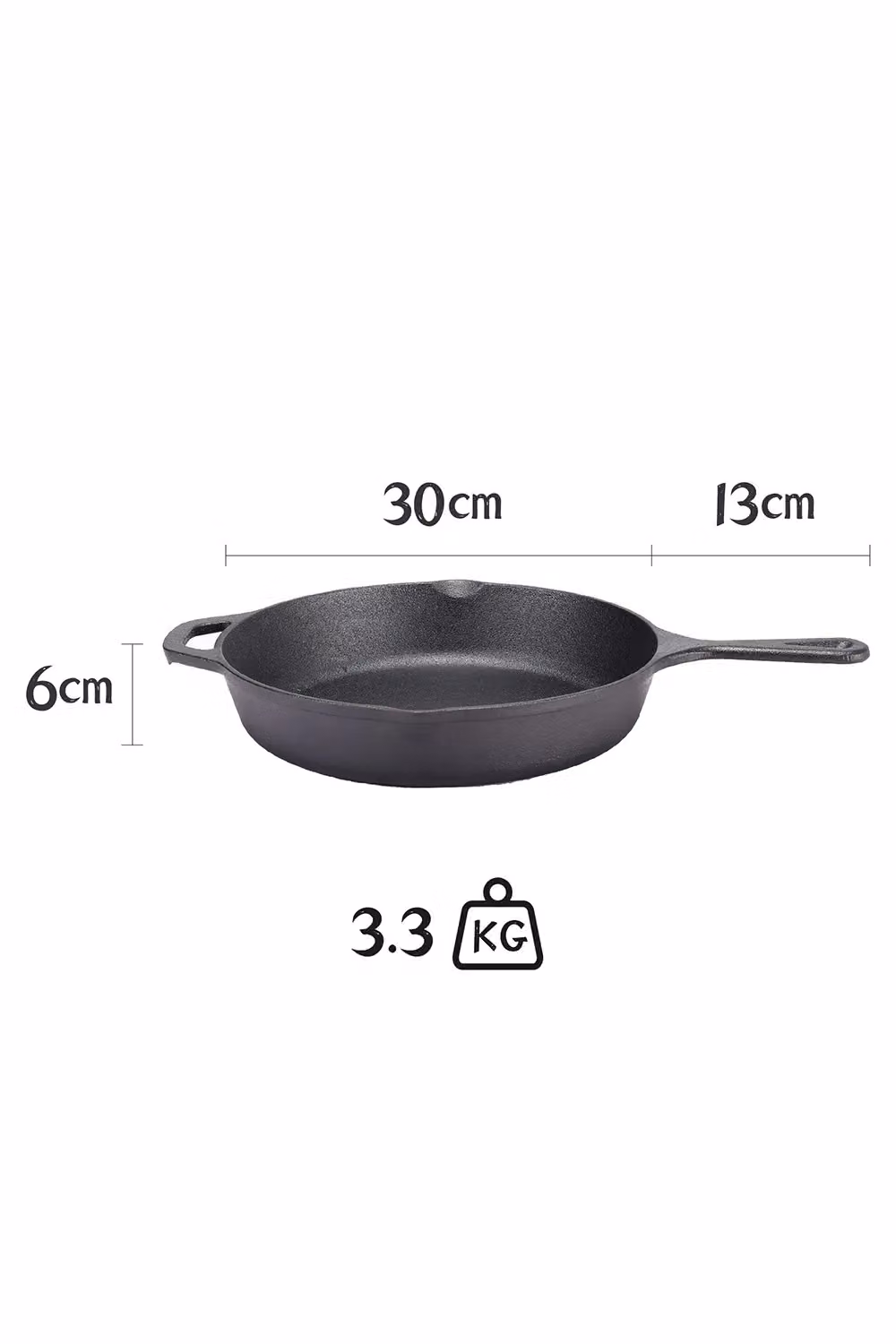 Living and Home Black Cast Iron Skillet Frying Pan with Pouring Spout, 30 cm – 3