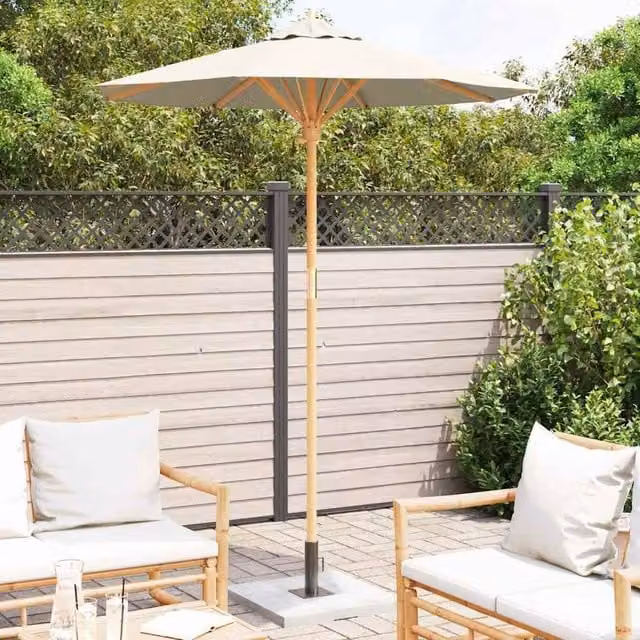 Berkfield Home Elegant White Garden Umbrella with Bamboo Frame, W/D/H: 231 x 181 x 180 cm