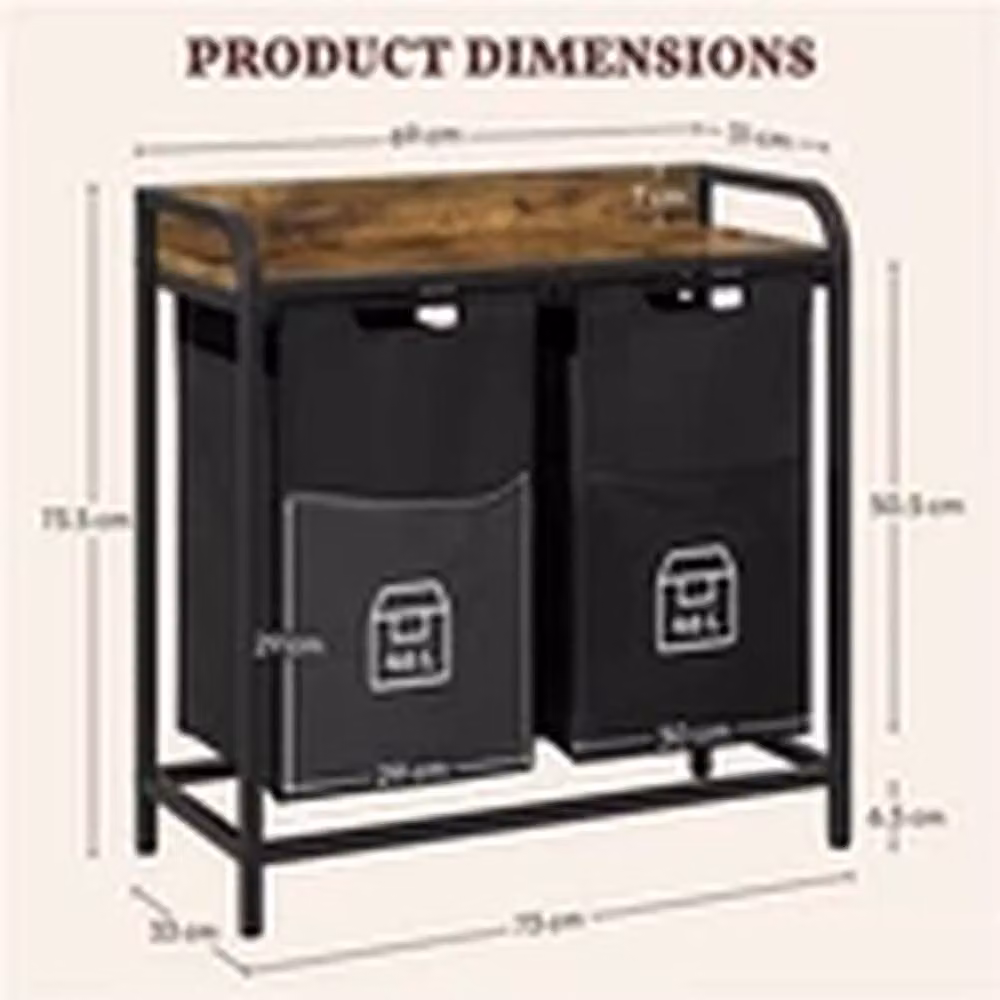 EONLION 2-Compartment Laundry Hamper with Wooden Top and Pull-Out Sorter in Black and Brown – 2