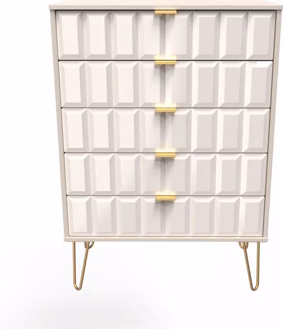 Ready Assembled 2 U Metro 5 Drawer Chest in Beige and Gold