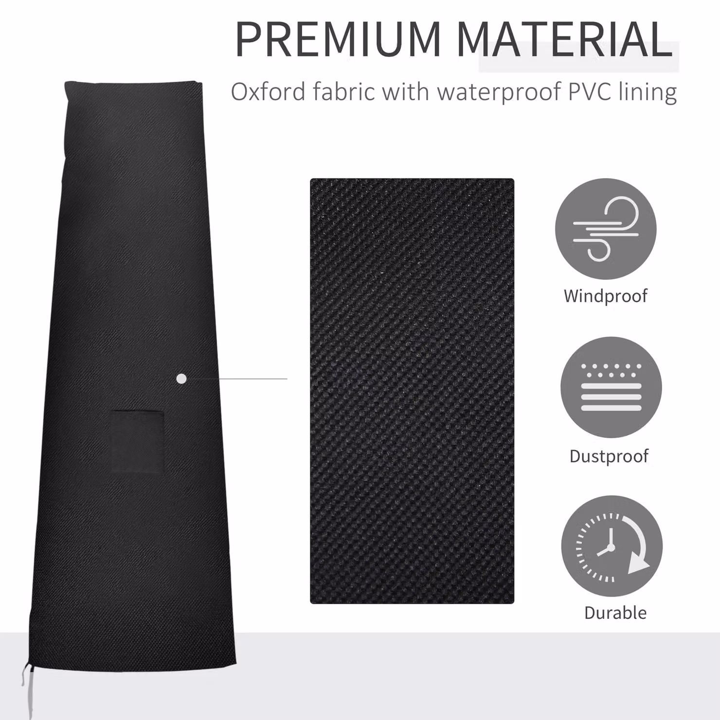 Outsunny Black Waterproof Garden Parasol Cover for Cantilever and Banana Umbrellas, 300D Oxford Fabric, W/D/H: 200 x 50 x 80 cm – 4
