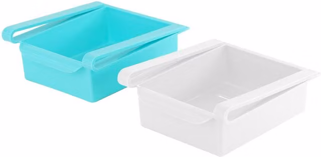 GEEZY Retractable Fridge Drawer Organiser Storage Basket Set of 2, Blue