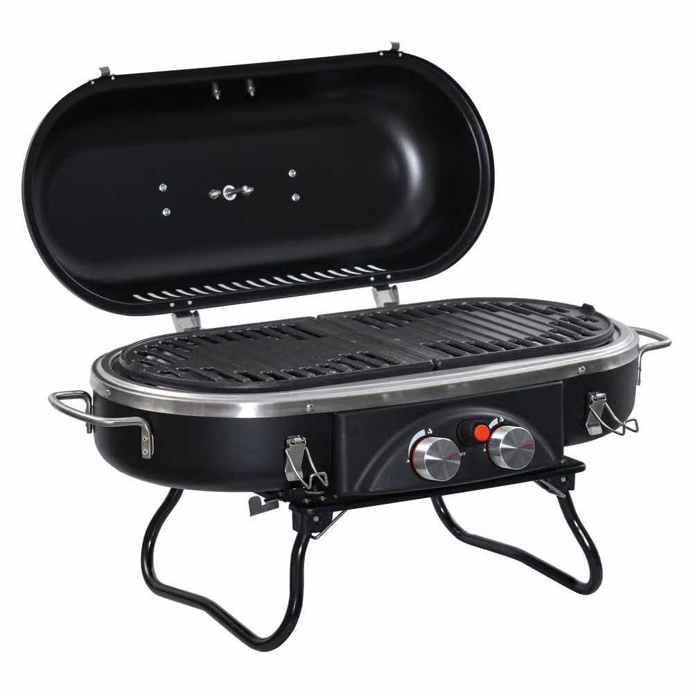 Rolipo Black Foldable 2 Burner Tabletop Gas BBQ Grill with Thermometer and Piezo Ignition – 2