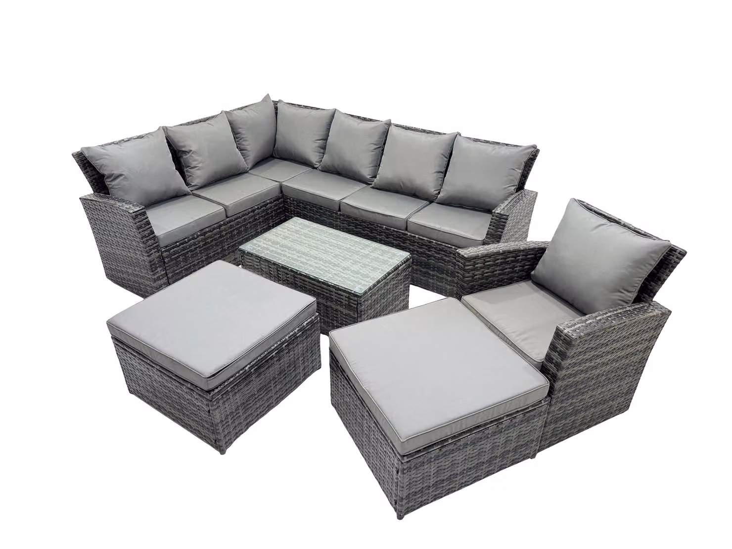 Fimous 9 Seat Rattan High Back Corner Sofa Set with 2 Ottomans in Dark Grey – 2