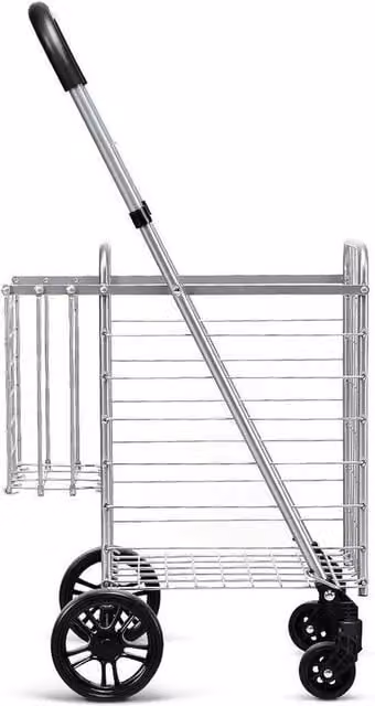Ventryn Double Basket Foldable Shopping Cart, Portable Utility Grocery Cart in Grey and Silver – 1
