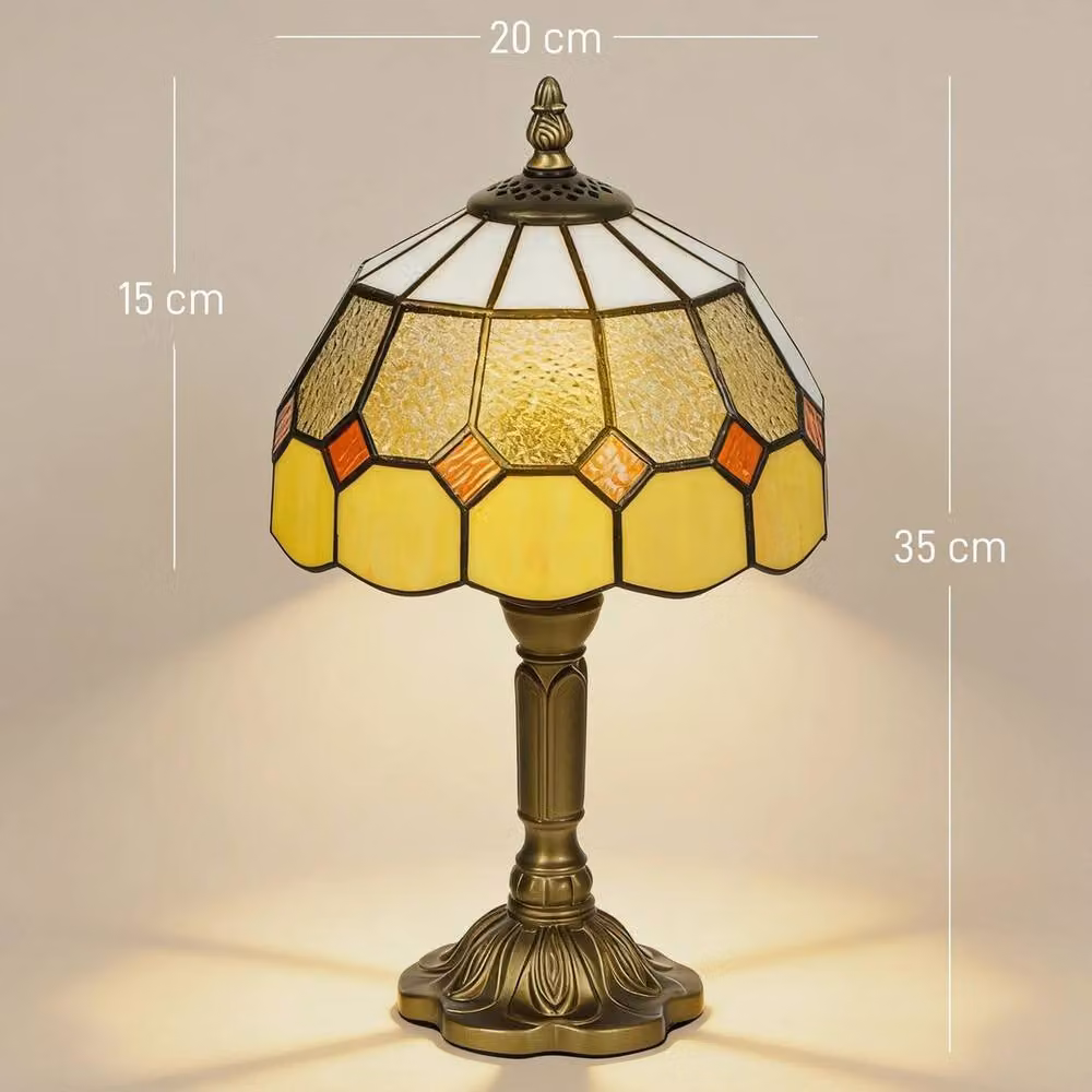 Kelvenix Art Deco Tiffany-Style Glass Table Lamp in Bronze and Yellow – 2