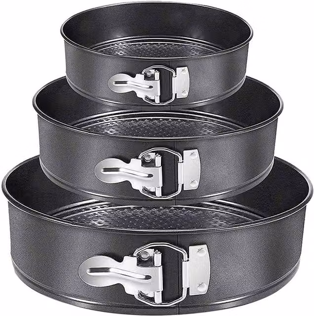 FLAVORA Set of 3 Round Non-Stick Springform Cake Tins in Black, Diameter: 15 cm