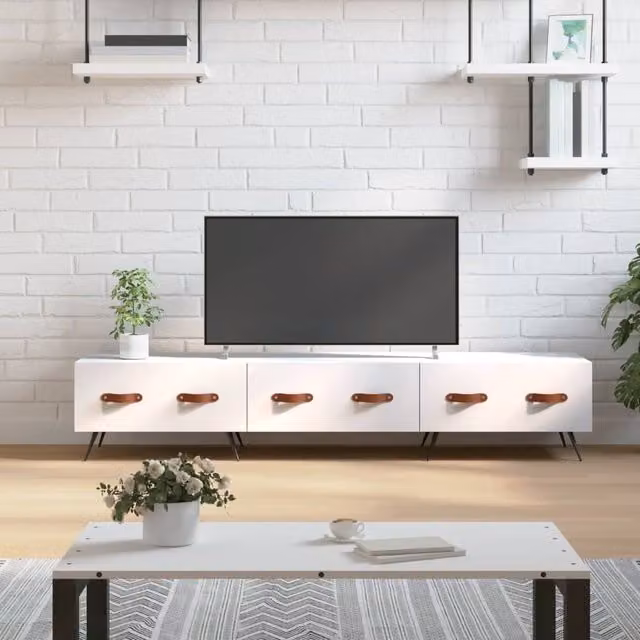 Berkfield Home Mid Century TV Cabinet in White, W/D/H: 150 x 36 x 30 cm