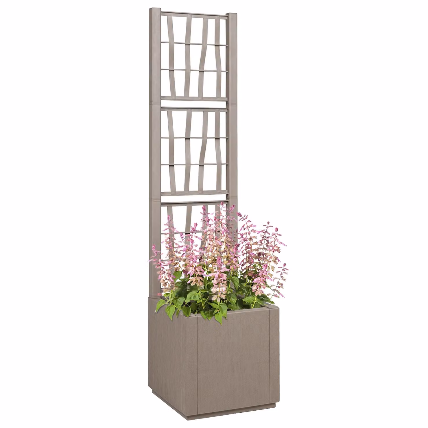 Berkfield Home Garden Planter with Trellis Support in Brown and Grey Plastic, W/D/H: 36 x 36 x 140 cm – 2
