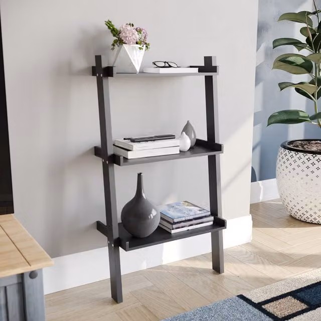 Vida Designs York 3 Tier Ladder Bookcase in Black