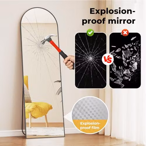 Levede Modern Rectangular Full Length Mirror in Black or Gold, Freestanding or Wall Mounted, H 165 cm x W 60 cm – 2