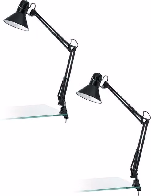 Loops 2 Pack Adjustable Task Table Lamps in Shiny Black Steel with E27 Bulb Holder