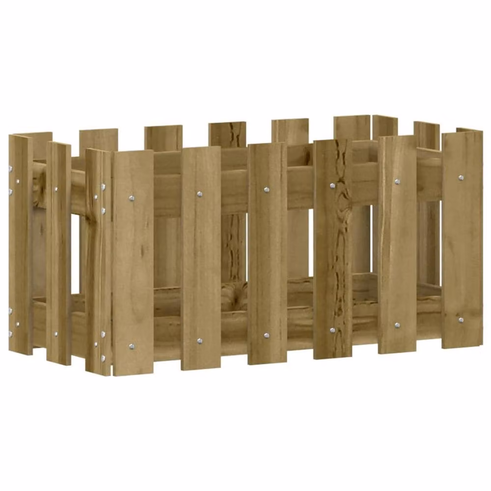 Berkfield Home Beautiful Garden Planter with Fence Design in Brown, W: 60 cm, D: 30 cm, H: 30 cm – 3