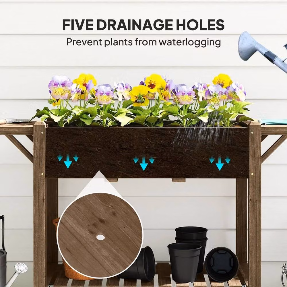 Kelvenix Wooden Raised Planter with Lockable Wheels in Brown, W/D/H: 145 x 86 x 52 cm – 3