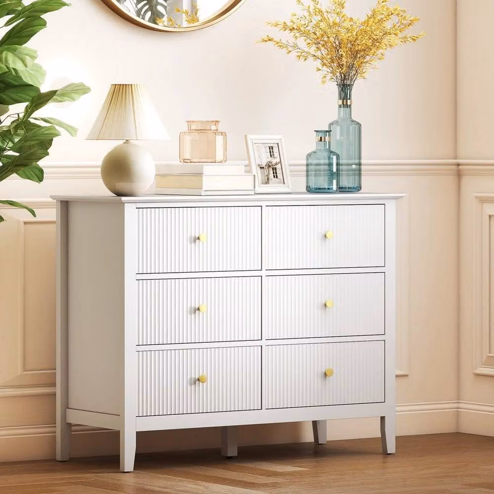 NESTLUNE Fluted 6 Drawer Chest of Drawers in White and Gold, W: 100 cm, D: 15 cm, H: 15 cm – 2