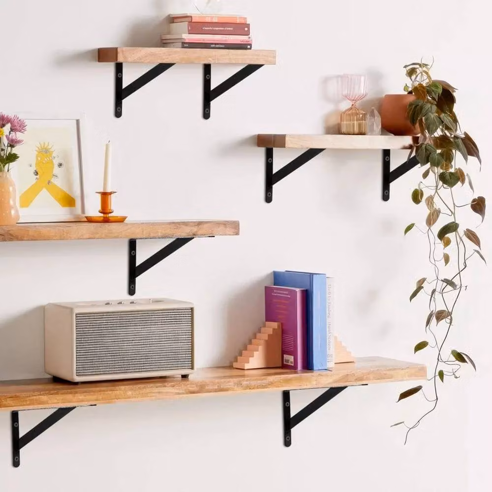FLAVORA Matt Black Steel Wall Mounted Shelf Brackets, Width: 52 cm – 3