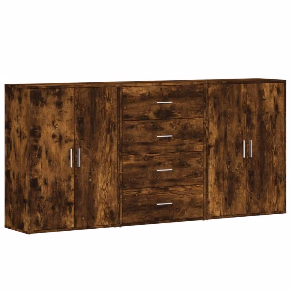 Berkfield Home 3-Piece Smoked Oak Sideboard Set in Brown, W/D/H: 60 x 31 x 84 cm – 2