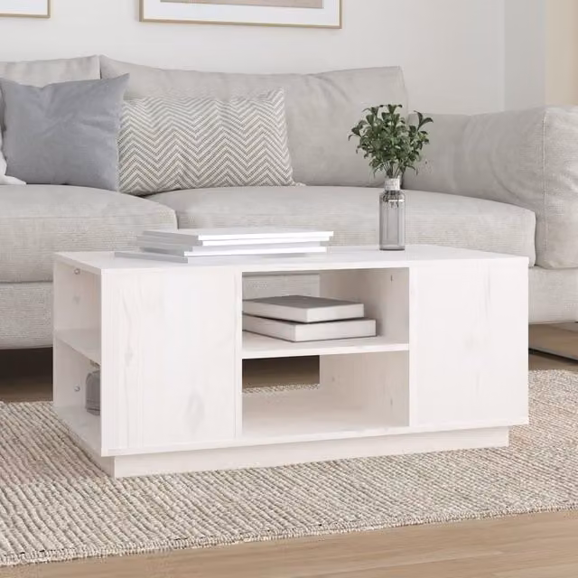 Berkfield Home White Rustic Solid Wood Pine Coffee Table W/D/H: 90 x 49 x 40.5 cm – 1