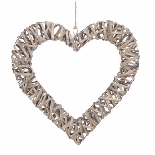 Red Hamper H149M Rustic Wicker Hanging Heart Basket in Red, Grey and Beige