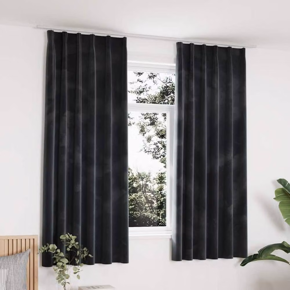Berkfield Home Blackout Velvet Curtains, 2 Pack, Anthracite Grey, W: 140 cm, H: 175 cm – 2