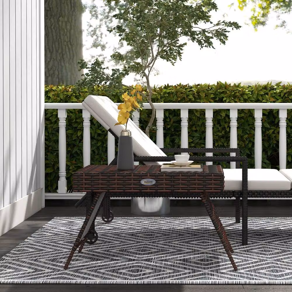 ERGOVEXA Foldable Brown Polyrattan Outdoor Side Table, W: 60 cm, D: 41 cm, H: 41 cm – 4