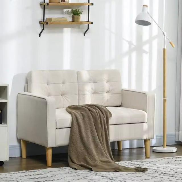 Chilli Seating Modern 2 Seater Upholstered Sofa with Hidden Storage in Beige and White