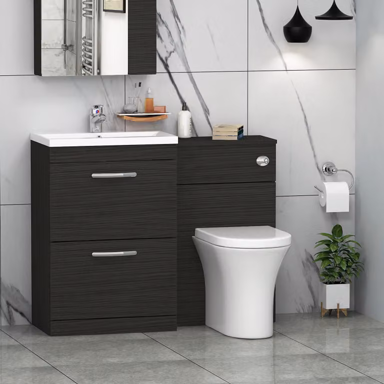 Royal Bathrooms Hale Black 2 Drawer Furniture Pack with Mid Edge Basin and Breeze Back to Wall Toilet, Width: 110 cm