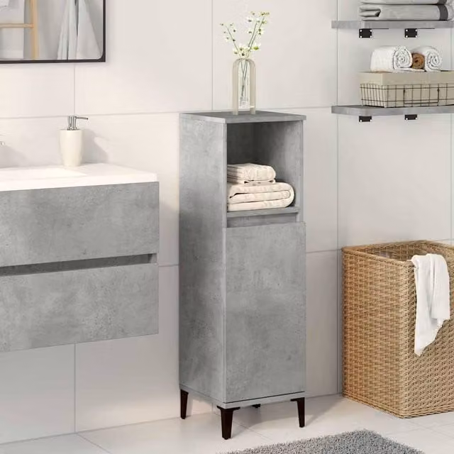 Berkfield Home Modern Grey Bathroom Cabinet with Hinged Doors and Internal Shelves, W/D/H: 30 x 30 x 100 cm