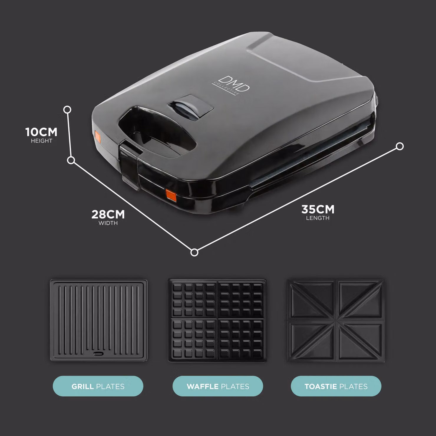 DMD Collective 4-Slice Sandwich Toastie Maker, Grill and Waffle Maker with Removable Plates and Auto Shut Off, Black – 2