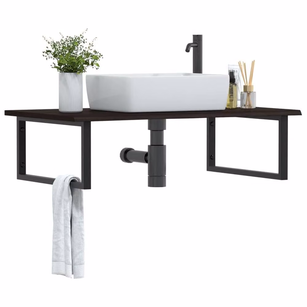 Berkfield Home Wall Mounted Basin Shelf in Brown Oak and Steel