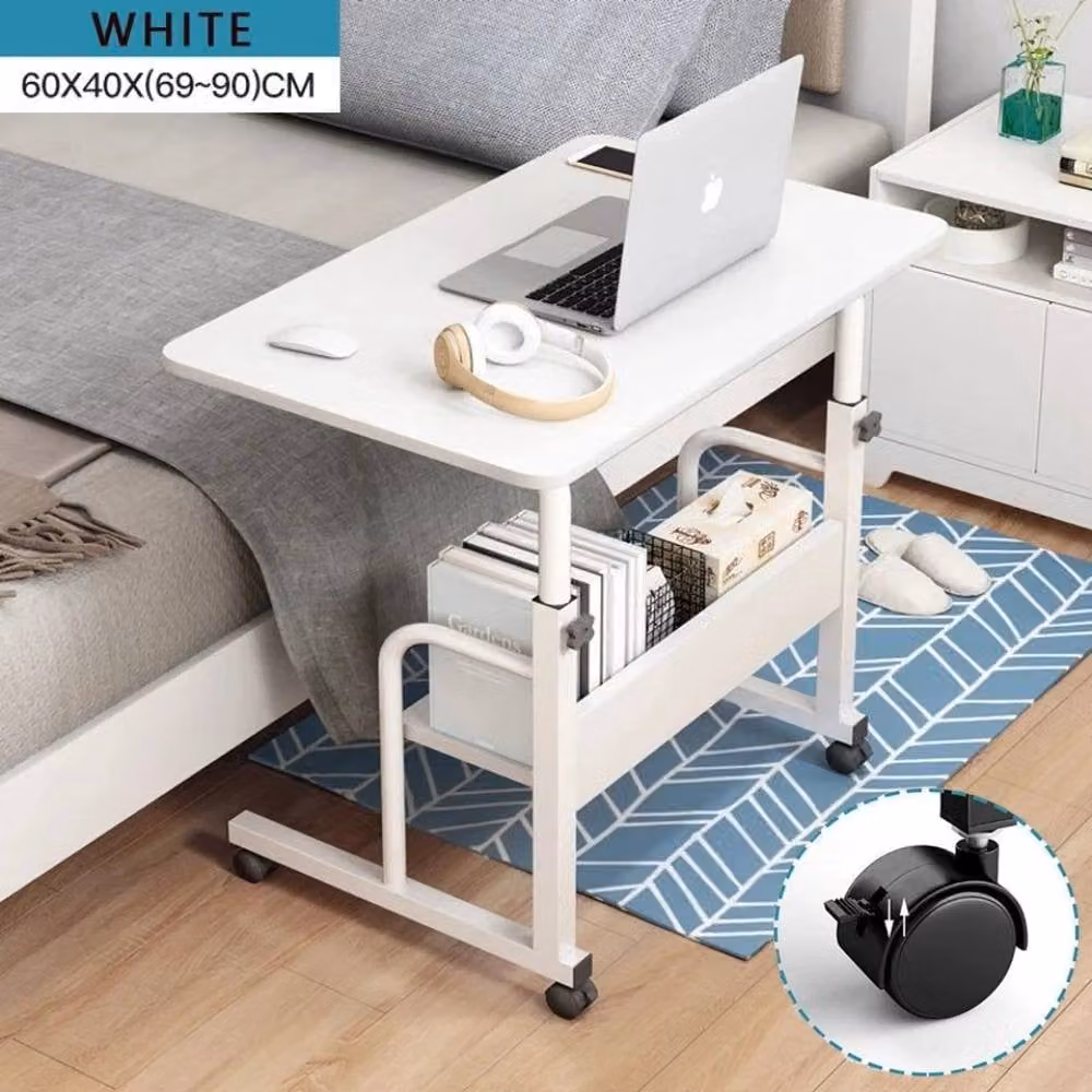 NESTLUNE Height Adjustable Mobile Overbed Computer Desk in White, W: 100 cm, D: 15 cm – 2