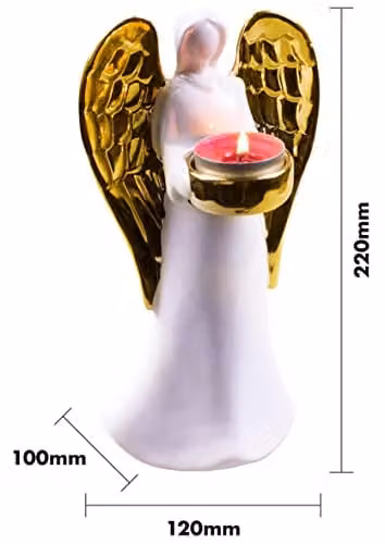 St Helens Home & Garden Ceramic Winged Angel Tealight Holder in White and Gold Wings – 2