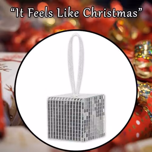 VFM e-Store Silver Geometric Gift Box Hanging Christmas Decoration, W/D/H: 6 x 6 x 6 cm – 6