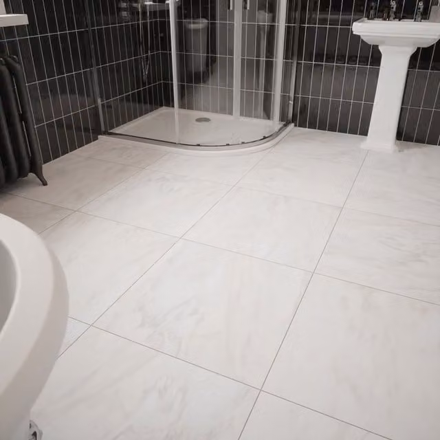 Pack of 4 Johnson Tiles Bianco White Marble Effect Satin Floor Tiles
