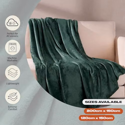OHS Green Fluffy Fleece Throw Blanket, W/D/H: 150 x 200 cm – 5