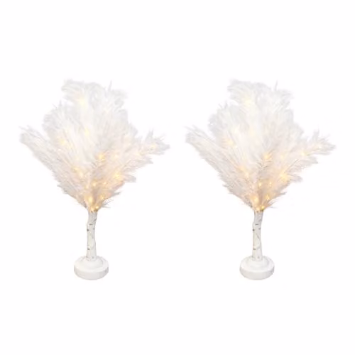 Shatchi 2-Piece White Feather Tree Table Lamp with Warm White LEDs, Height: 70 cm