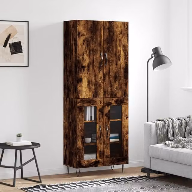 Berkfield Home Smoked Oak Highboard in Brown, W: 69.5 cm, D: 34 cm, H: 180 cm – 1