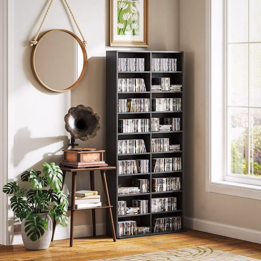 Wyld Haus Sezi Wood Black Tall Media Storage Tower with Adjustable Shelves, H 175 x W 78.5 x D 24 cm – 8