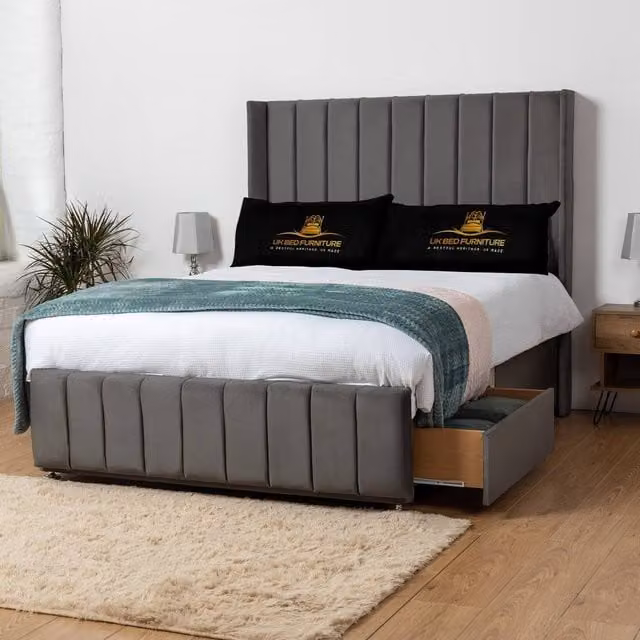 UK Bed Furniture Arizona Wingback Divan Bed with 54 Inch Headboard and 2 Drawers in Charcoal Grey, Size: King, W/D/H: 180 x 200 x 137.16 cm – 1