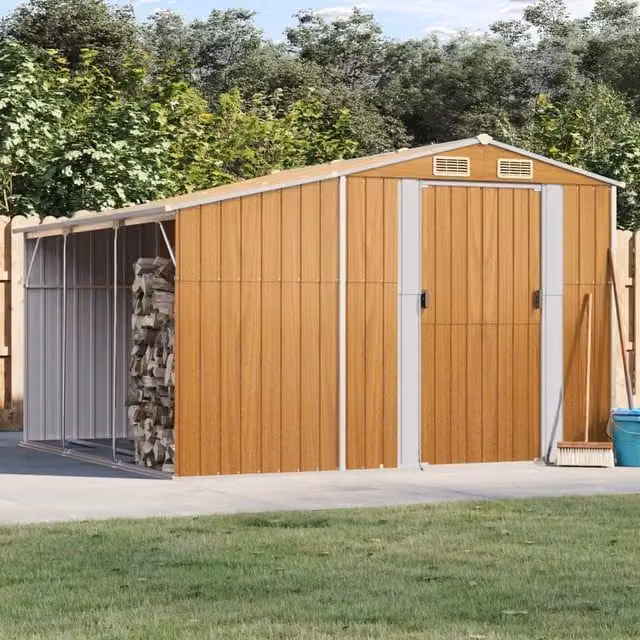 Berkfield Home Garden Shed in Light Brown, Galvanised Steel, W/D/H: 277 x 279 x 179 cm