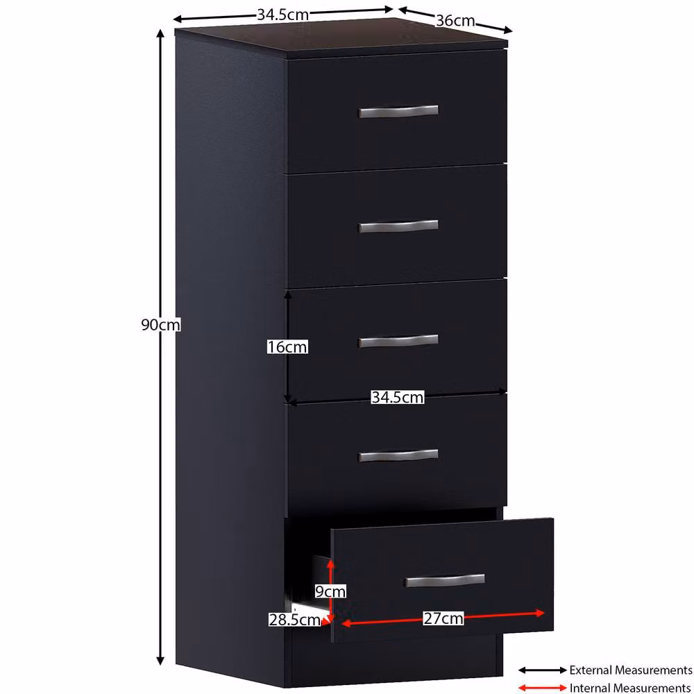 HD Designs Riano 5 Drawer Narrow Freestanding Chest in Matt Black – 2