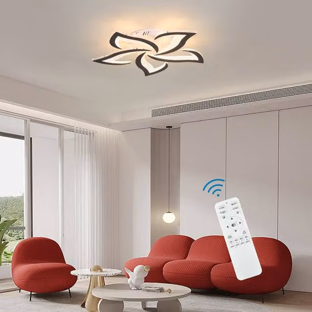 NIVOR 5-Leaf Dimmable LED Ceiling Light with Remote Control, Black Acrylic Flush Mount Lamp – 1