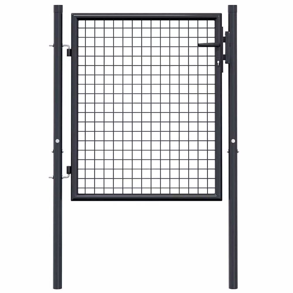 Berkfield Home Grey Galvanised Steel Mesh Single Swing Garden Gate, W: 100 cm, H: 125 cm – 3