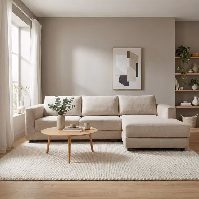 Abakus Direct Kaizer Right Facing L-Shape Corner Sofa in Light Brown Bubble Fabric – 1