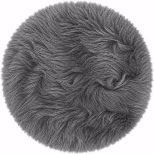 SNUGRUGS Round Genuine Sheepskin Seat Pad with Long Wool and Microsuede Backing, Light Grey, Diameter: 37 cm
