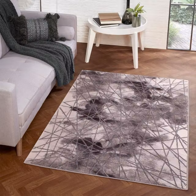 The Rug Shop UK Modern Abstract Grey Polyester Easy Care Area Rug W: 200 cm, D: 290 cm – 1
